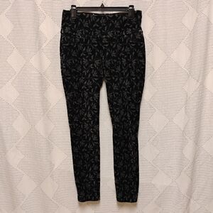 Suave Knit Corduroy Black Floral Patterned Leggings Tummy Control Women Medium